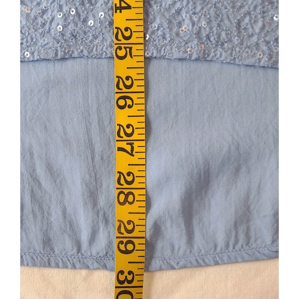 Chicos Sz 2 Resort Beach Vacation Hippie Boho Light Blue Sequin Sheer Tunic Top - Picture 6 of 11